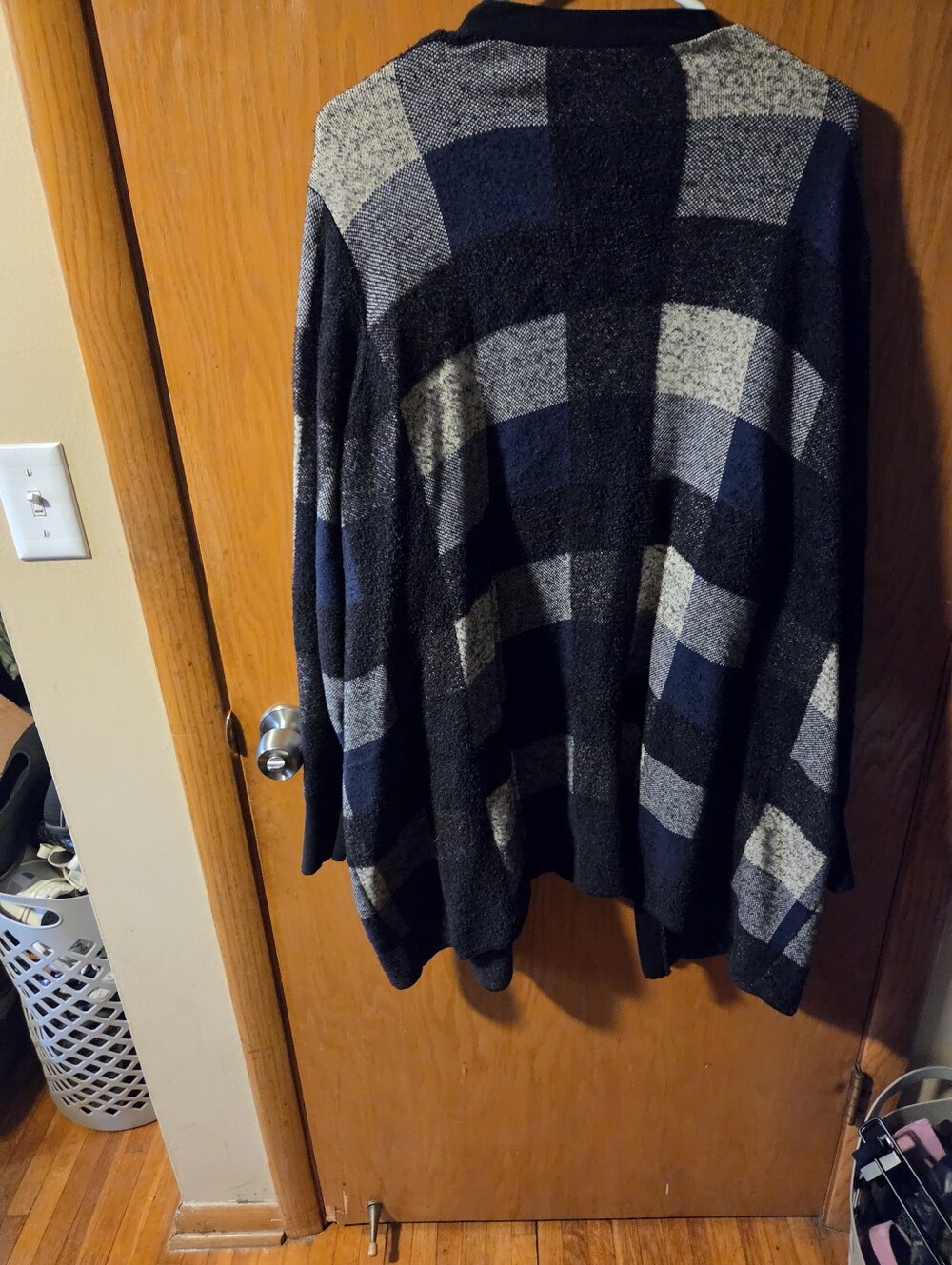 Womens Navy and Gray Plaid Sweater Cardigan